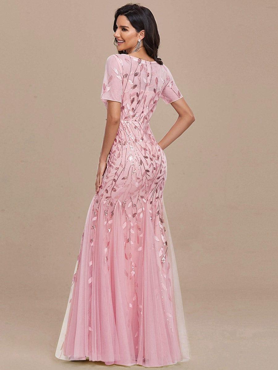 ever JADEN|Sequin Leaf Maxi Long Fishtail Tulle Prom Dresses With Half Sleeves - Image 56