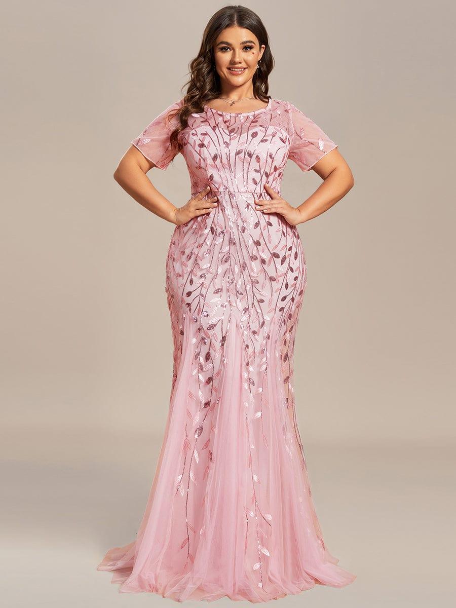 ever JADEN|Sequin Leaf Maxi Long Fishtail Tulle Prom Dresses With Half Sleeves - Image 59