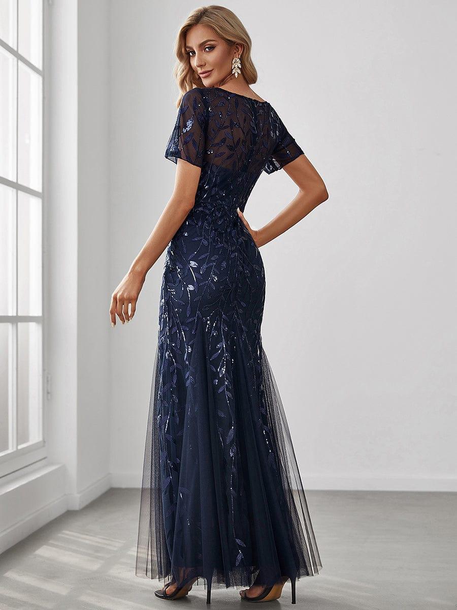 ever JADEN|Sequin Leaf Maxi Long Fishtail Tulle Prom Dresses With Half Sleeves - Image 6
