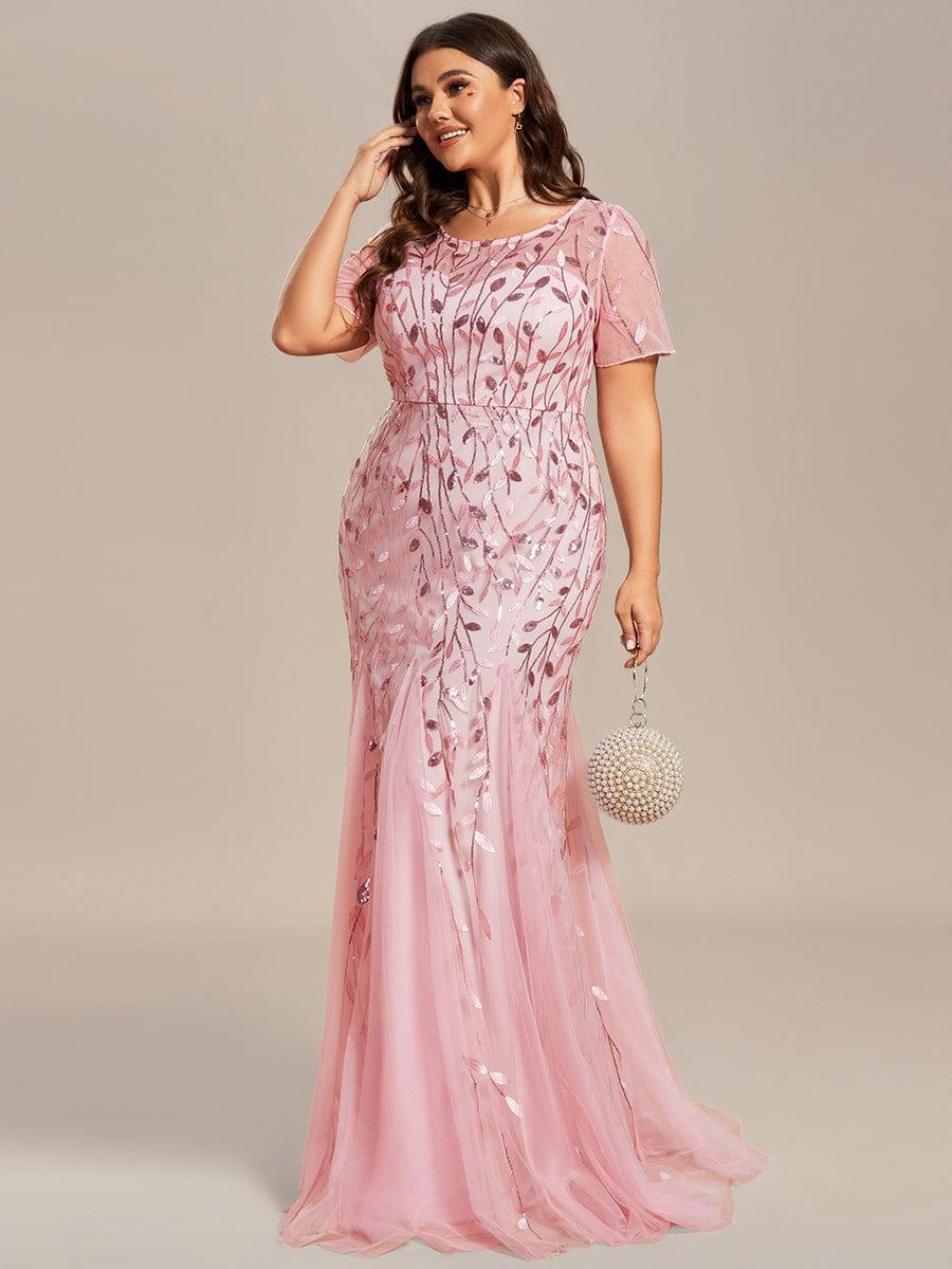 ever JADEN|Sequin Leaf Maxi Long Fishtail Tulle Prom Dresses With Half Sleeves - Image 63