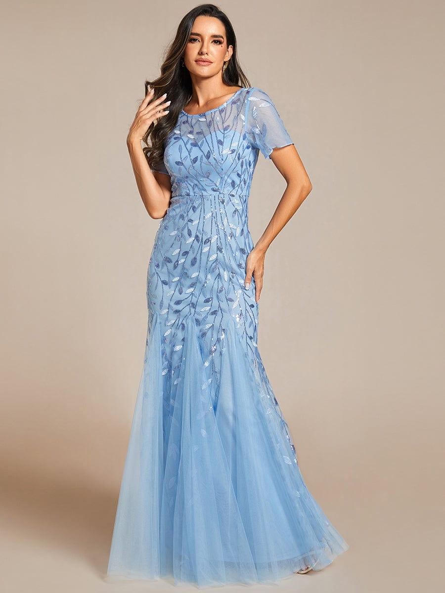 ever JADEN|Sequin Leaf Maxi Long Fishtail Tulle Prom Dresses With Half Sleeves - Image 68