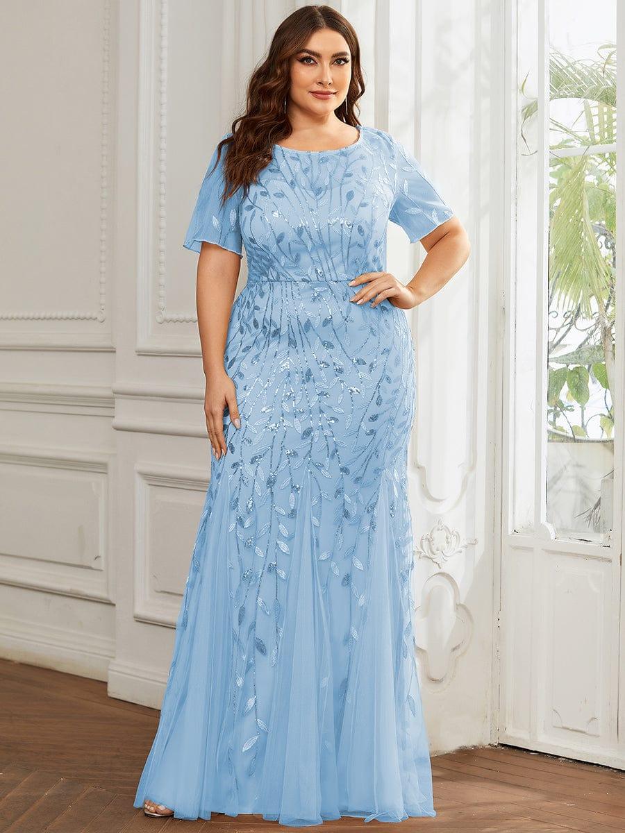 ever JADEN|Sequin Leaf Maxi Long Fishtail Tulle Prom Dresses With Half Sleeves - Image 69