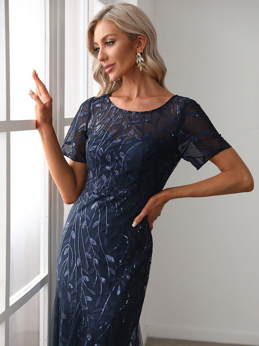 ever JADEN|Sequin Leaf Maxi Long Fishtail Tulle Prom Dresses With Half Sleeves - Image 7