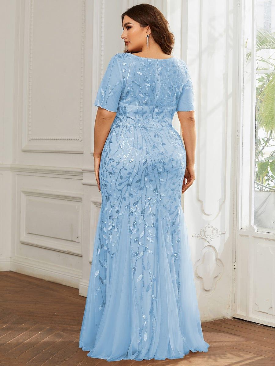 ever JADEN|Sequin Leaf Maxi Long Fishtail Tulle Prom Dresses With Half Sleeves - Image 70