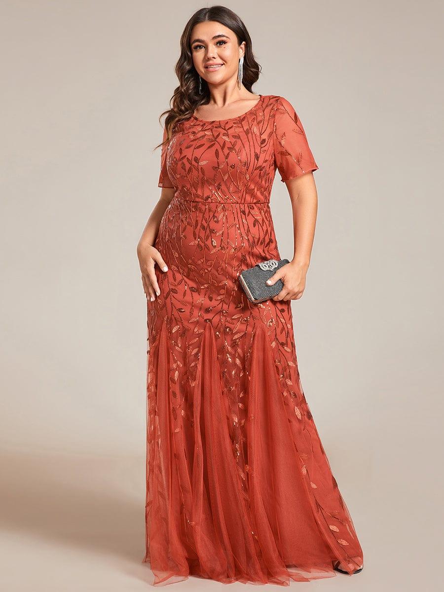 ever JADEN|Sequin Leaf Maxi Long Fishtail Tulle Prom Dresses With Half Sleeves - Image 74