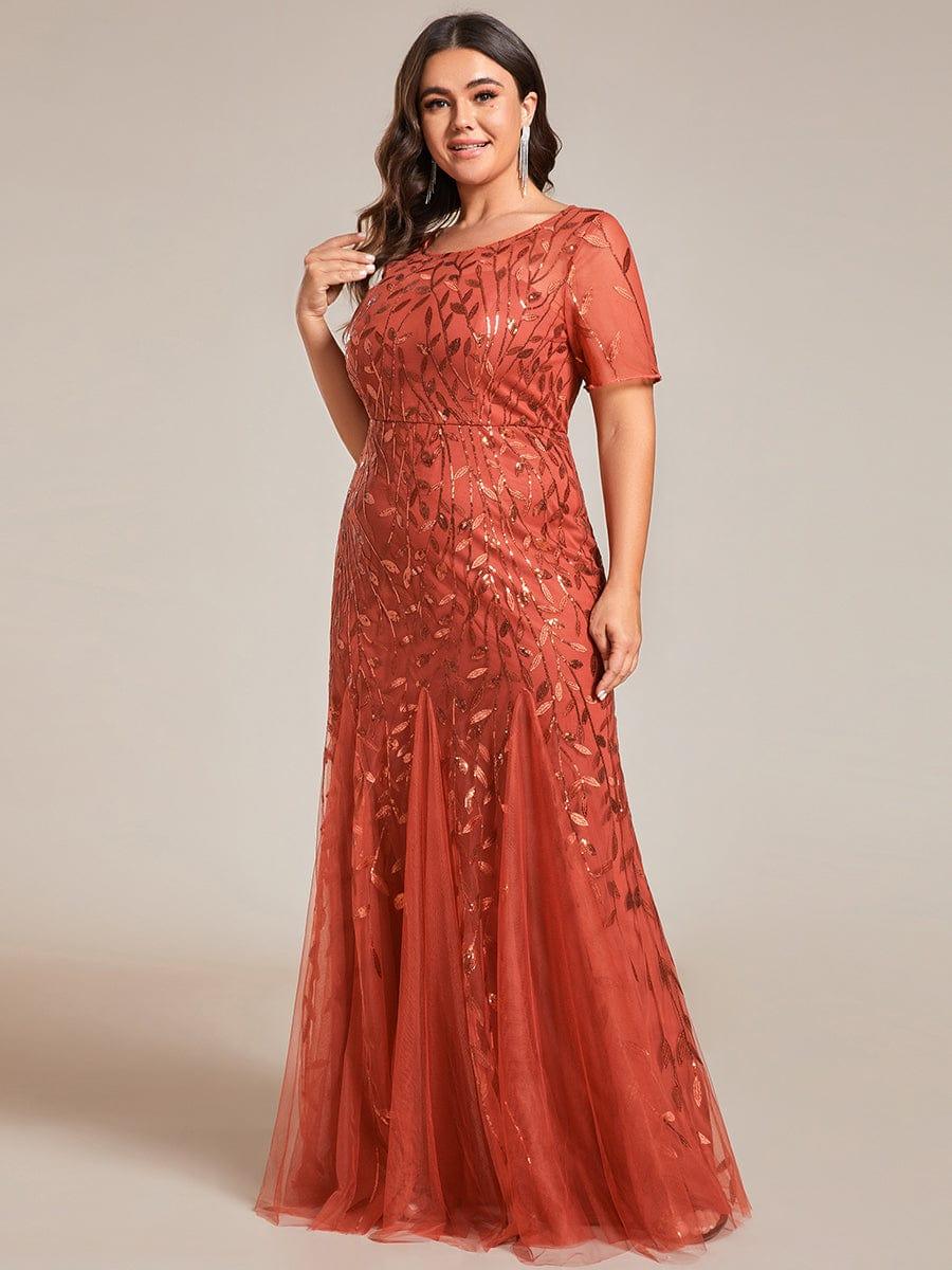 ever JADEN|Sequin Leaf Maxi Long Fishtail Tulle Prom Dresses With Half Sleeves - Image 77
