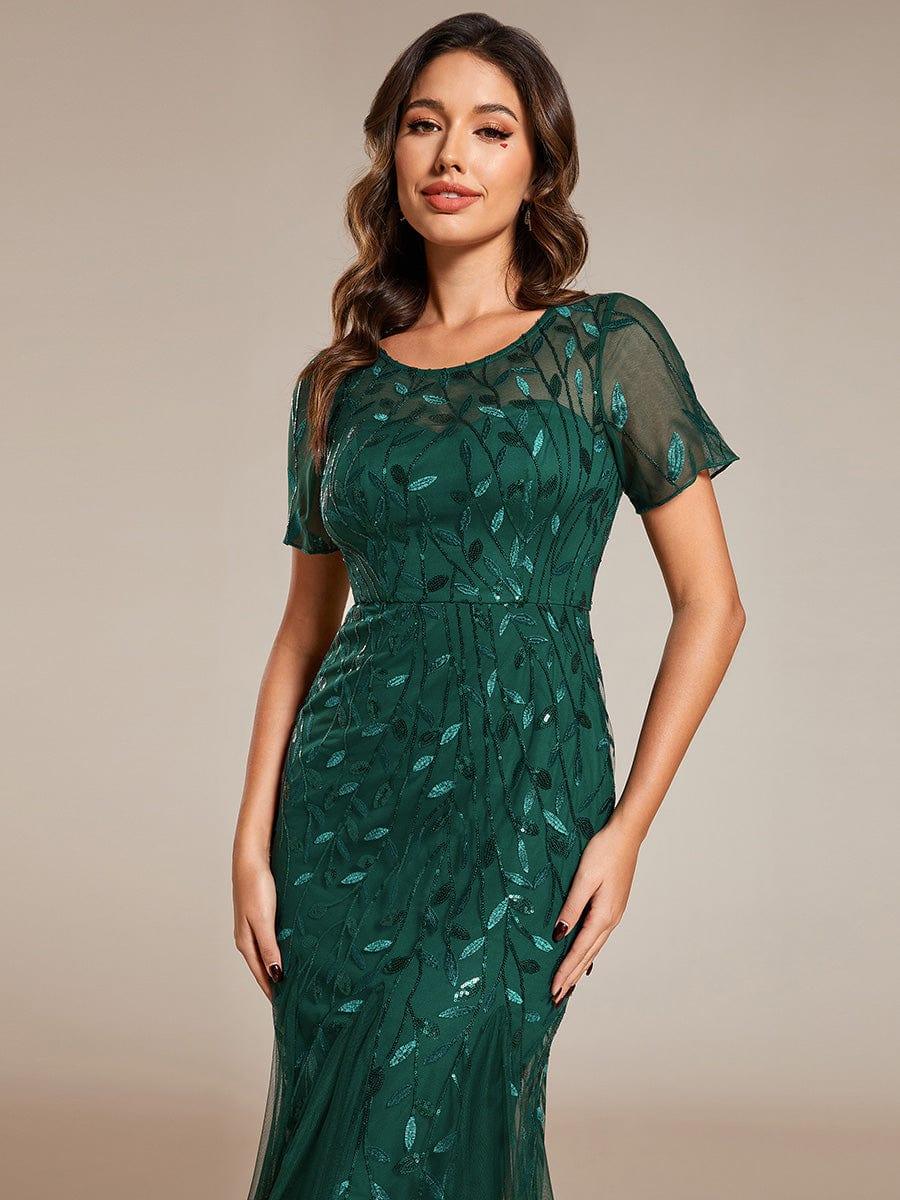 ever JADEN|Sequin Leaf Maxi Long Fishtail Tulle Prom Dresses With Half Sleeves - Image 81