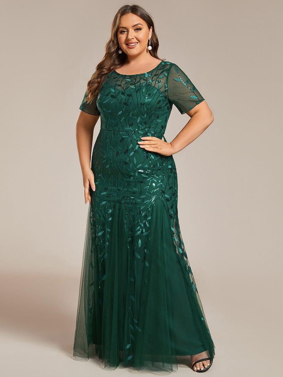 ever JADEN|Sequin Leaf Maxi Long Fishtail Tulle Prom Dresses With Half Sleeves - Image 84