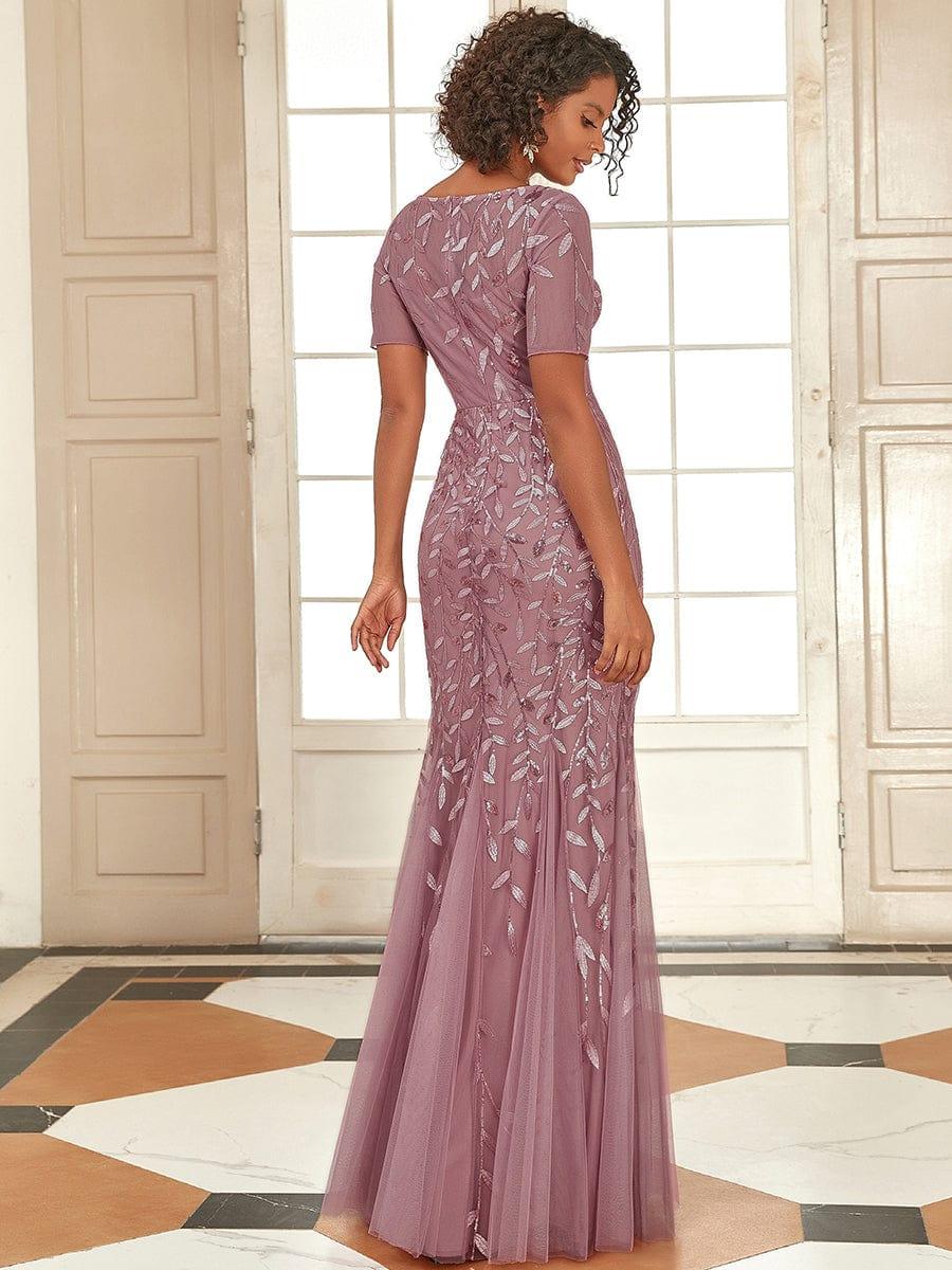 ever JADEN|Sequin Leaf Maxi Long Fishtail Tulle Prom Dresses With Half Sleeves - Image 91