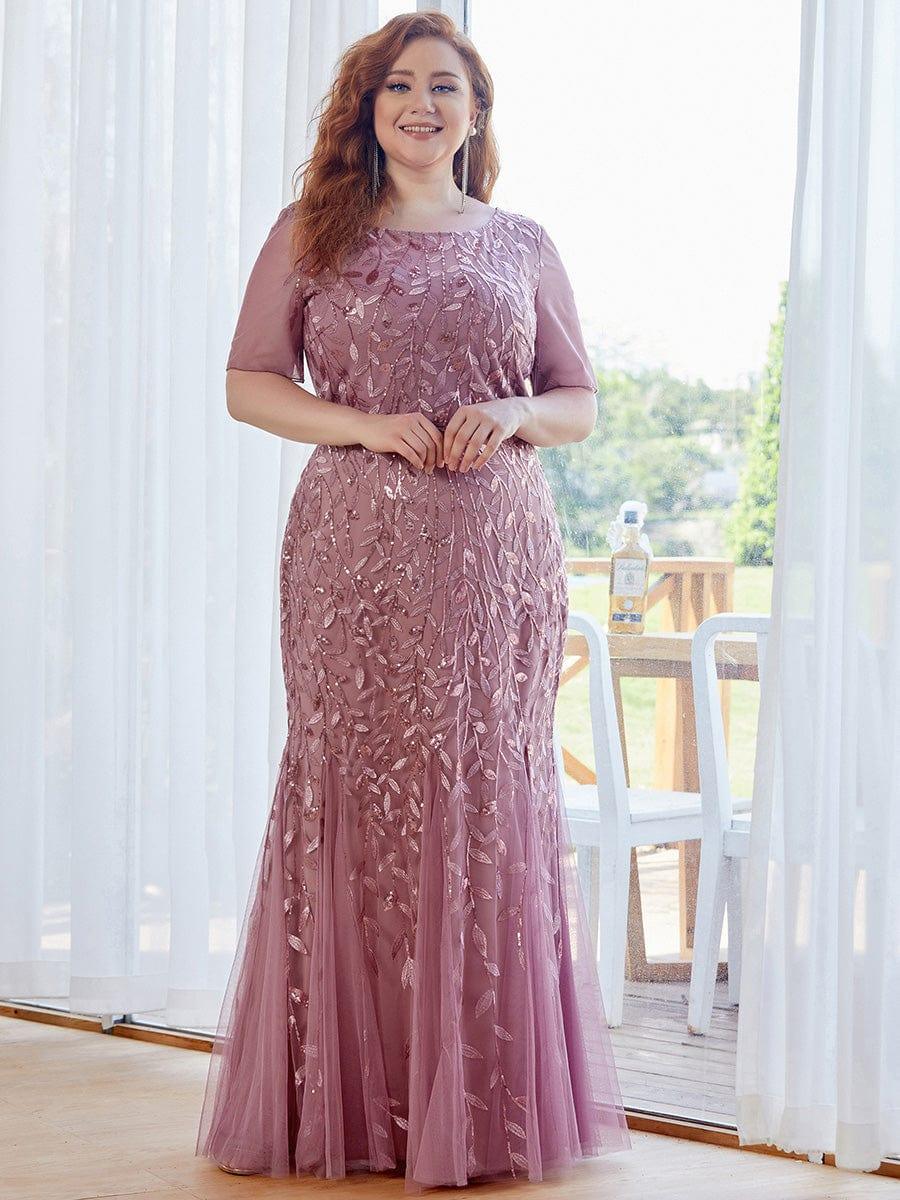 ever JADEN|Sequin Leaf Maxi Long Fishtail Tulle Prom Dresses With Half Sleeves - Image 93