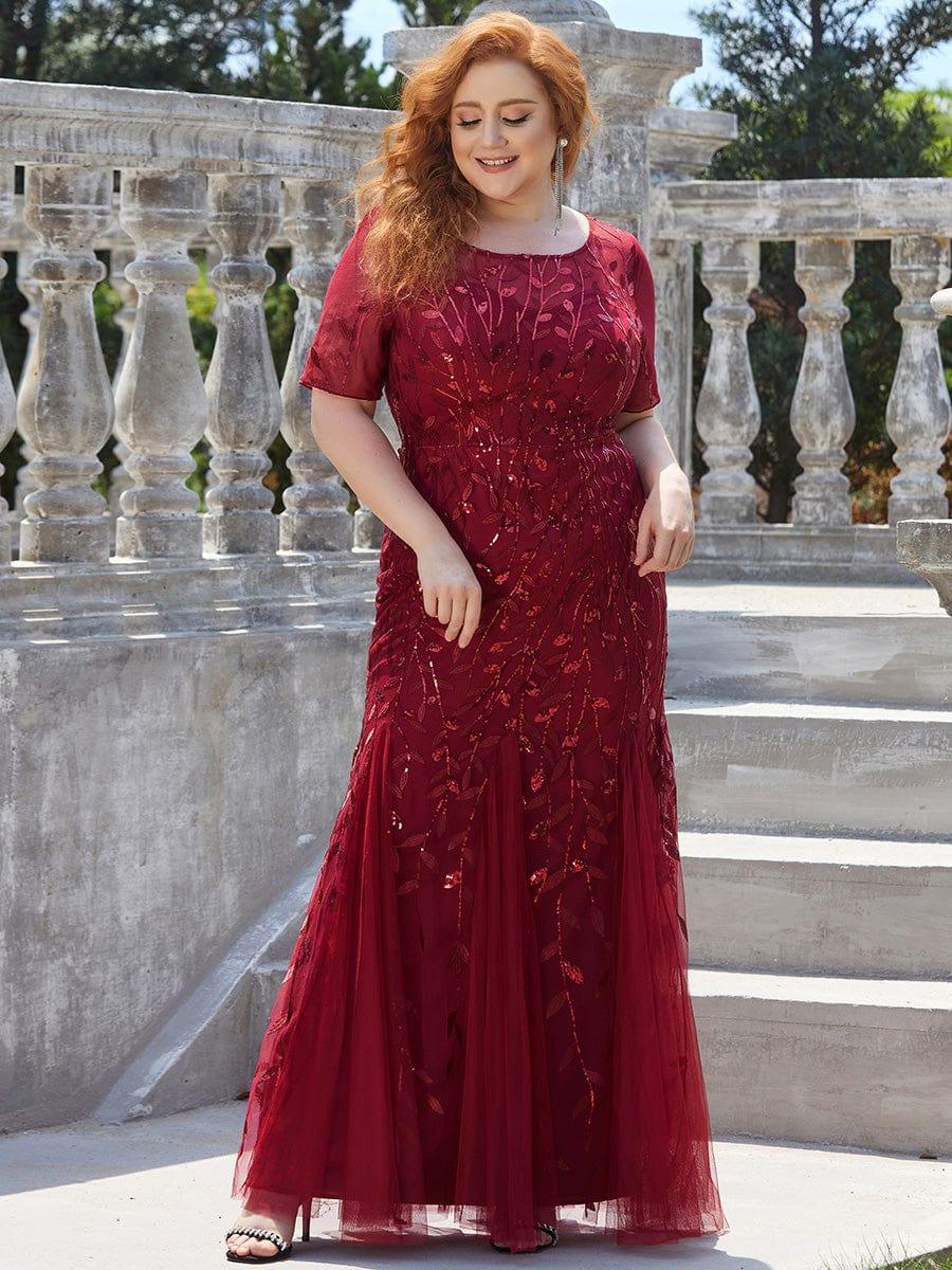ever JADEN|Sequin Leaf Maxi Long Fishtail Tulle Prom Dresses With Half Sleeves - Image 99