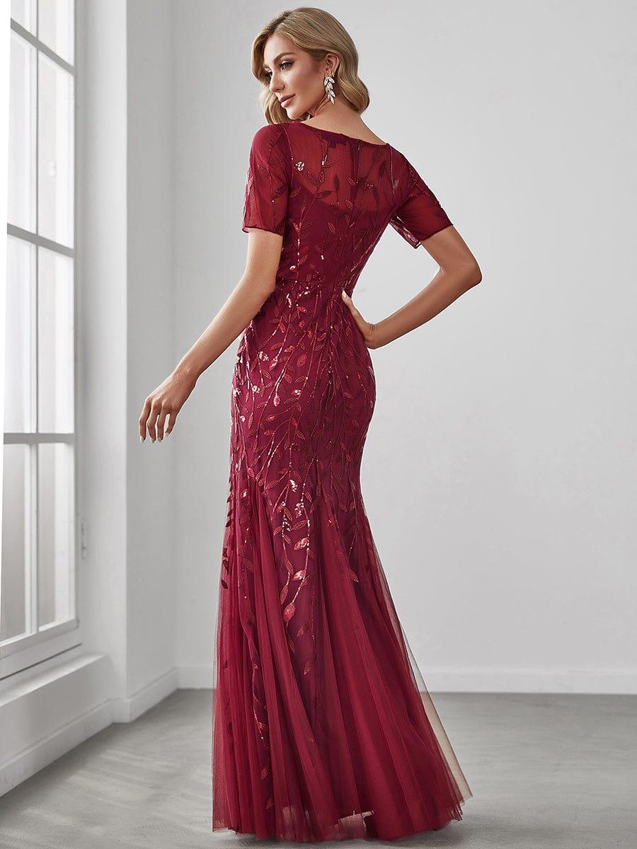 ever JADEN|Sequin Leaf Maxi Long Fishtail Tulle Prom Dress With Half Sleeve - Image 12