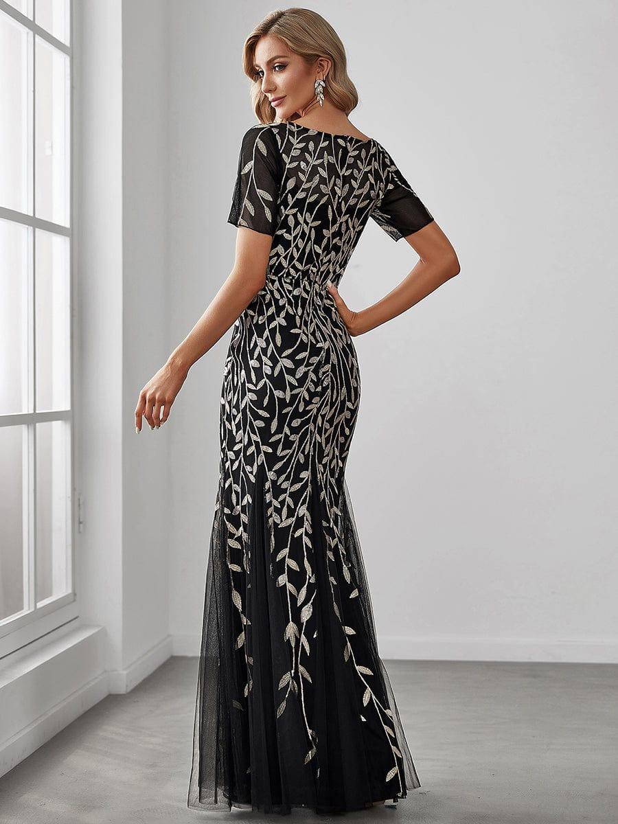 ever JADEN|Sequin Leaf Maxi Long Fishtail Tulle Prom Dress With Half Sleeve - Image 17