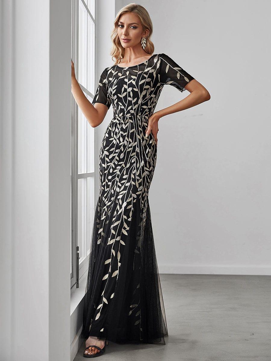 ever JADEN|Sequin Leaf Maxi Long Fishtail Tulle Prom Dress With Half Sleeve - Image 20