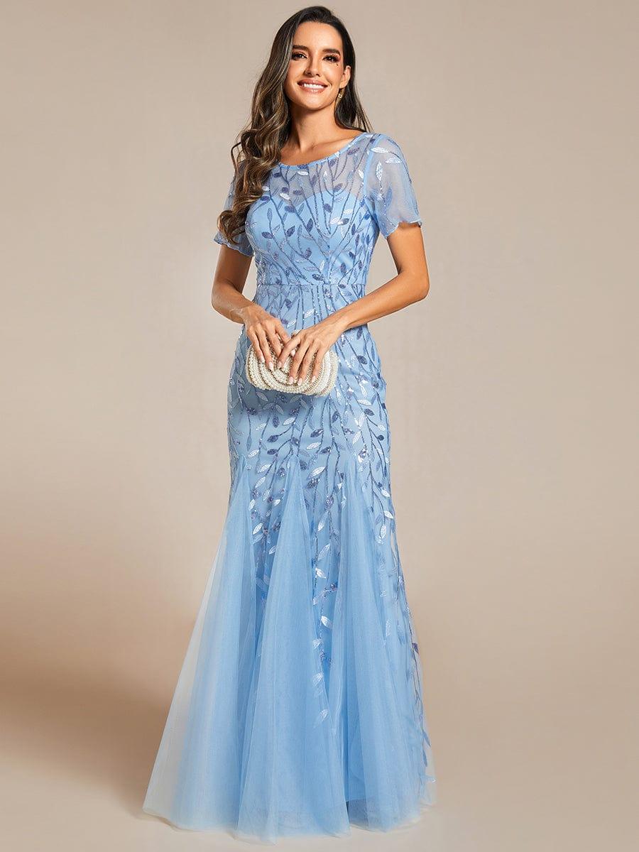 ever JADEN|Sequin Leaf Maxi Long Fishtail Tulle Prom Dress With Half Sleeve - Image 40