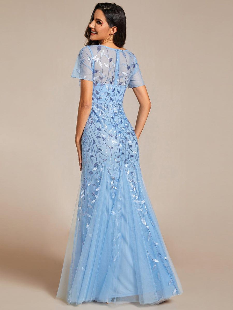 ever JADEN|Sequin Leaf Maxi Long Fishtail Tulle Prom Dress With Half Sleeve - Image 41