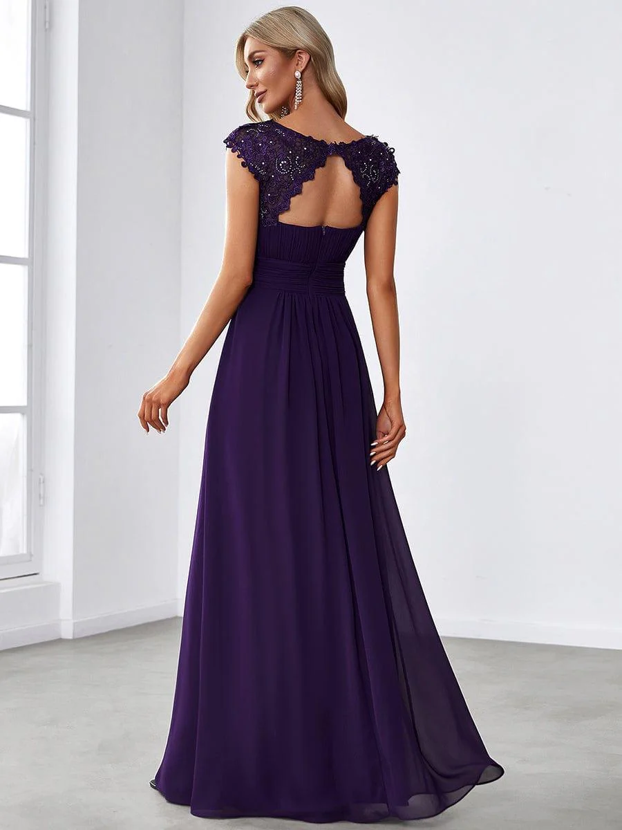 Elegant Maxi Long Lace Cap Sleeve Bridesmaid Dress(Final Sale) - Image 16