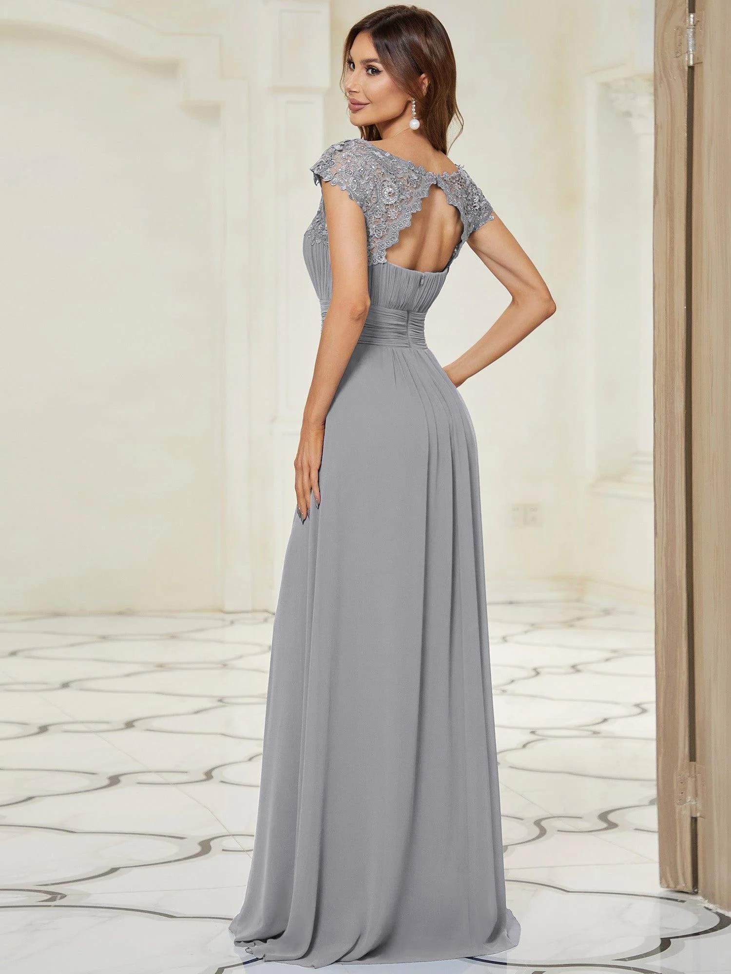 Elegant Maxi Long Lace Cap Sleeve Bridesmaid Dress(Final Sale) - Image 51