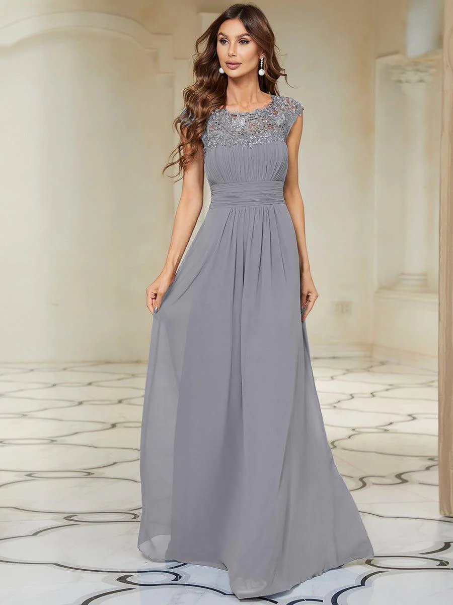 Elegant Maxi Long Lace Cap Sleeve Bridesmaid Dress(Final Sale) - Image 53