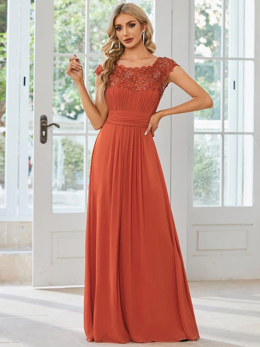 Elegant Maxi Long Lace Cap Sleeve Bridesmaid Dress(Final Sale) - Image 7