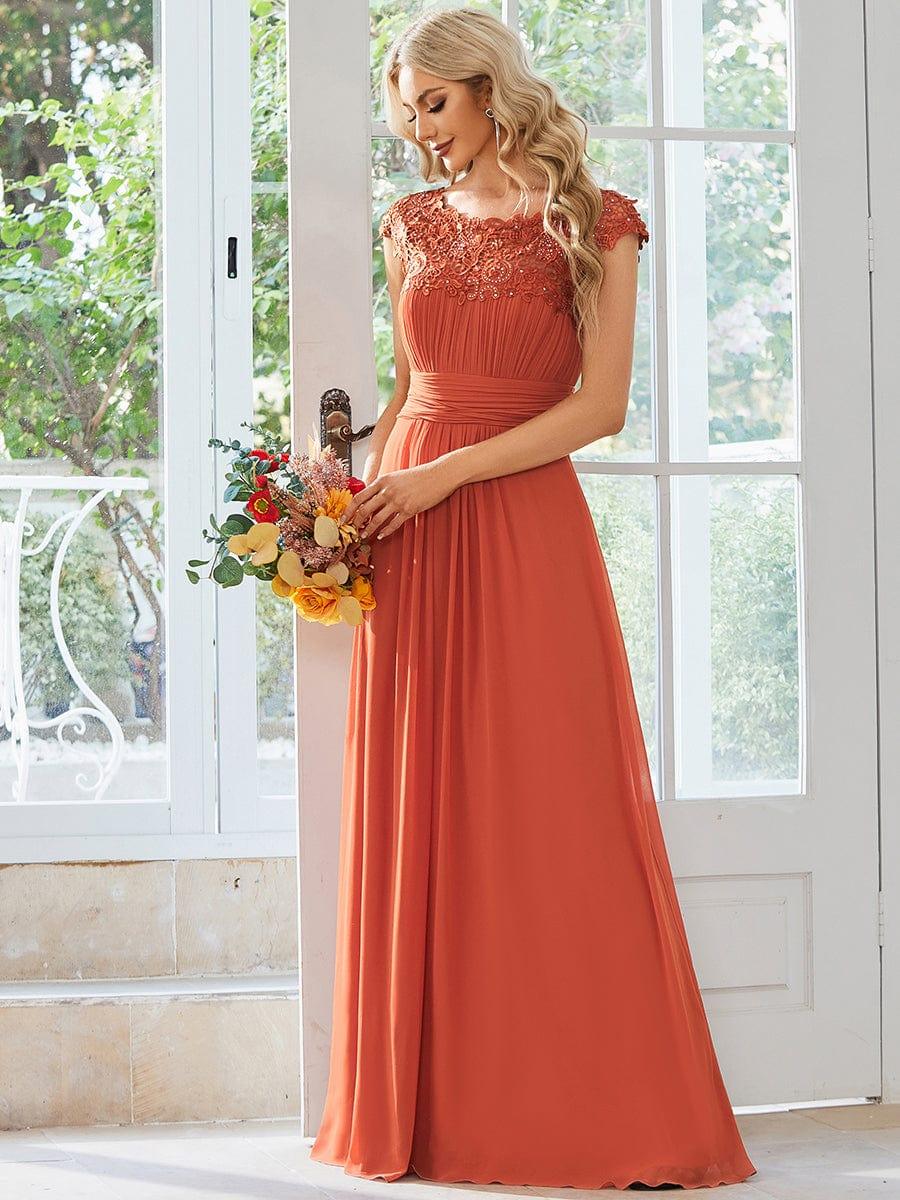 Elegant Maxi Long Lace Cap Sleeve Bridesmaid Dress(Final Sale) - Image 79