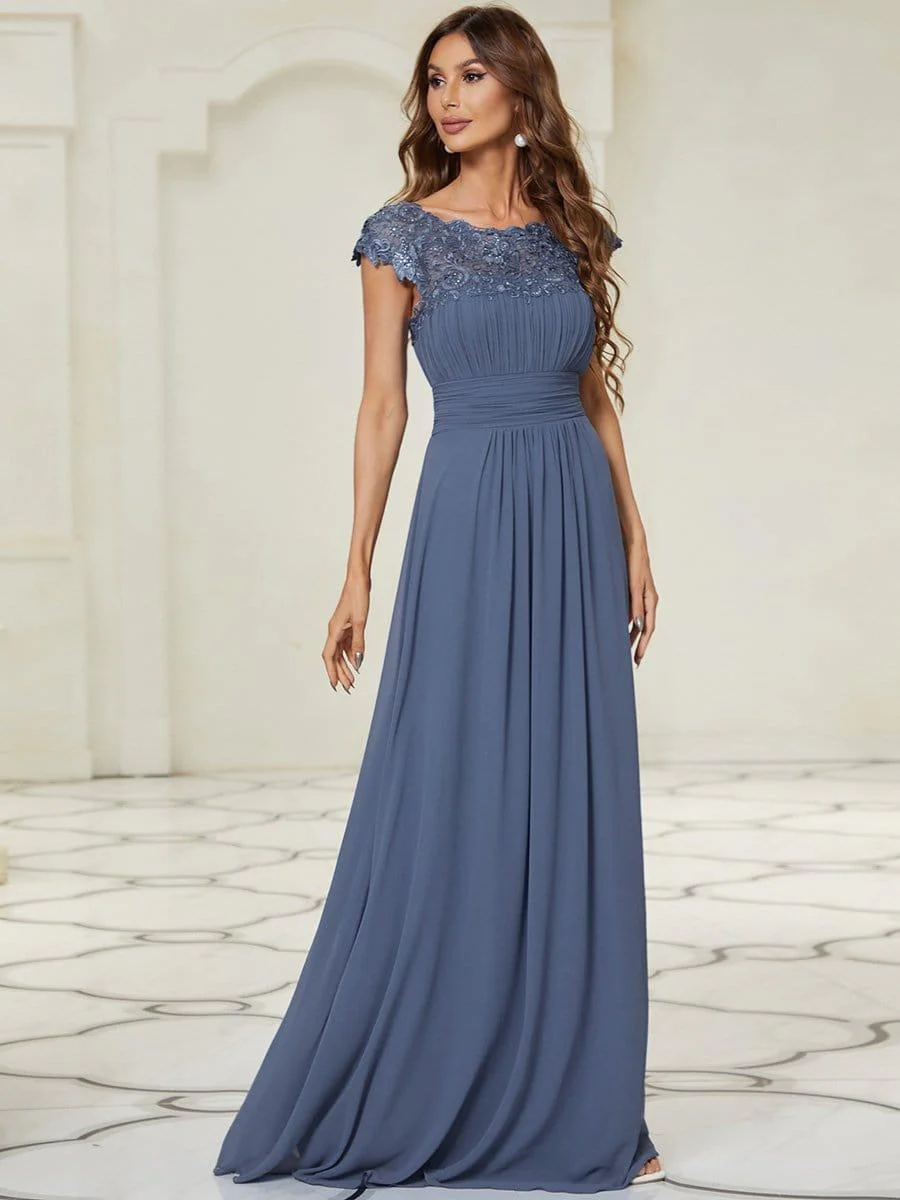 Elegant Maxi Long Lace Cap Sleeve Bridesmaid Dress(Final Sale) - Image 83