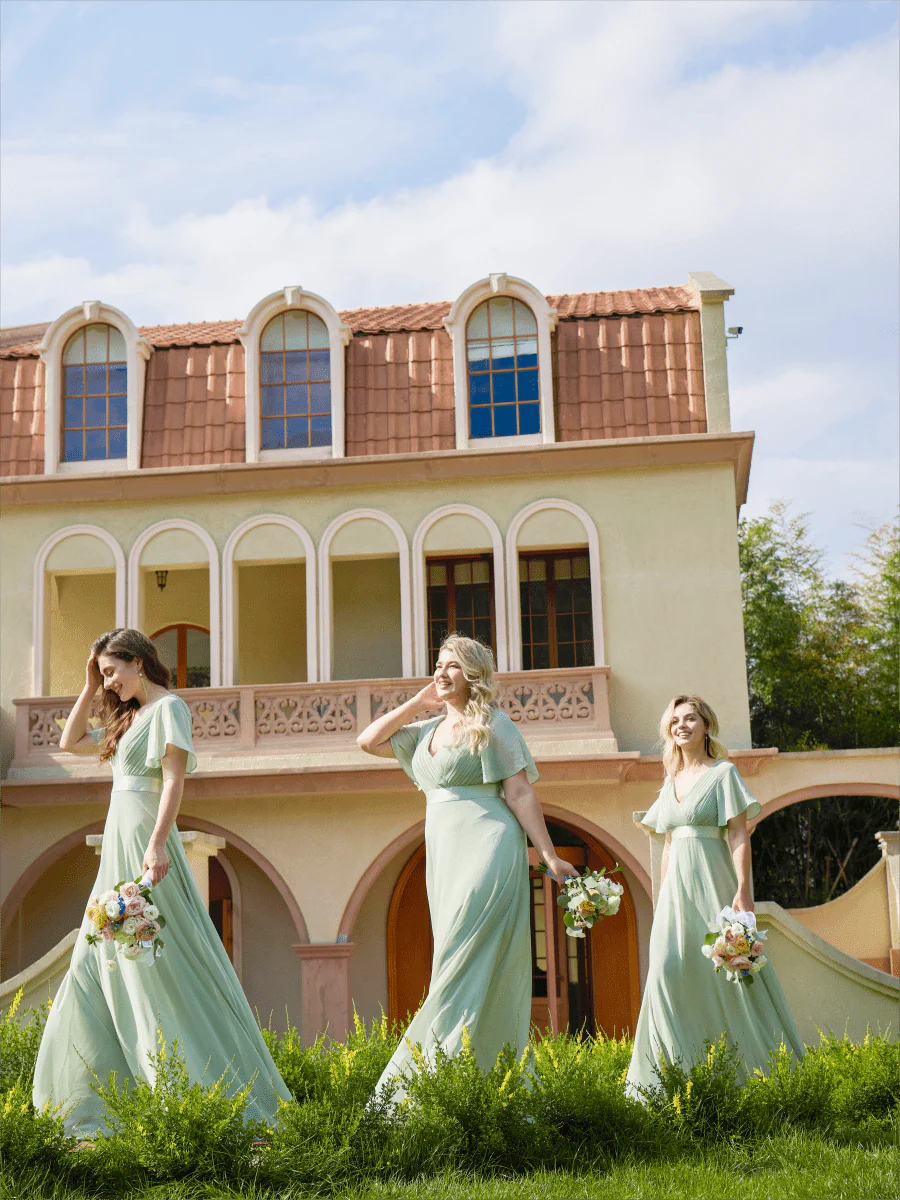 ever MONICA|Long Empire Waist Bridesmaid Dress with Short Flutter Sleeves - Image 119