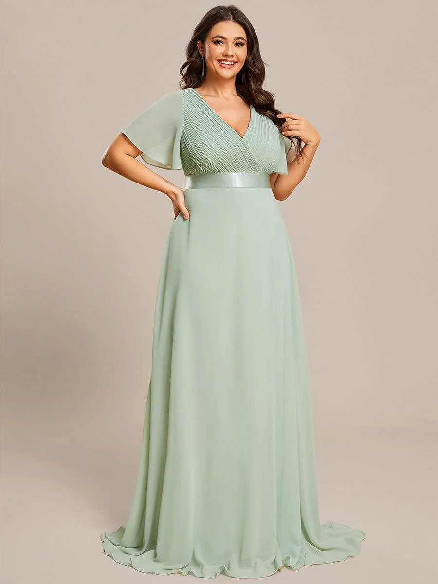 ever MONICA|Long Empire Waist Bridesmaid Dress with Short Flutter Sleeves - Image 121