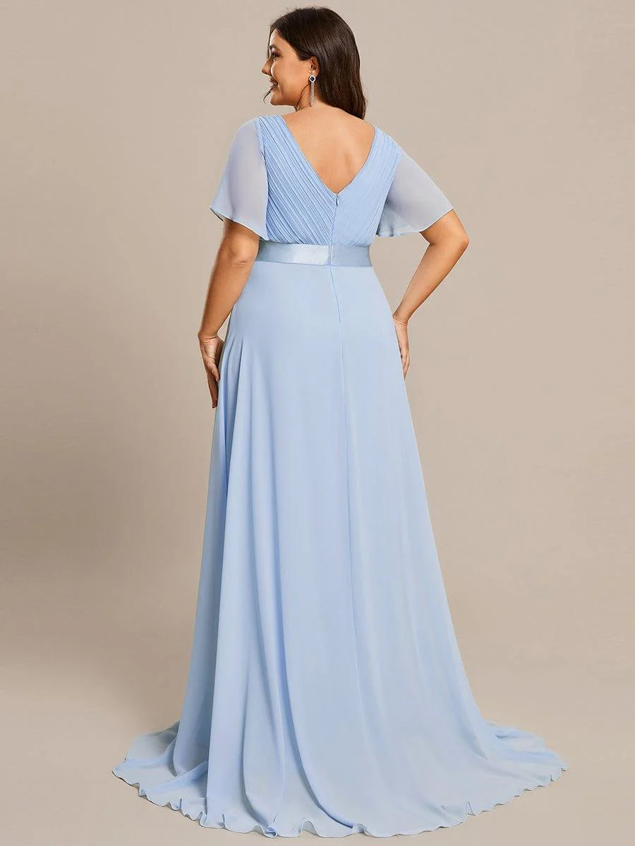 ever MONICA|Long Empire Waist Bridesmaid Dress with Short Flutter Sleeves - Image 154