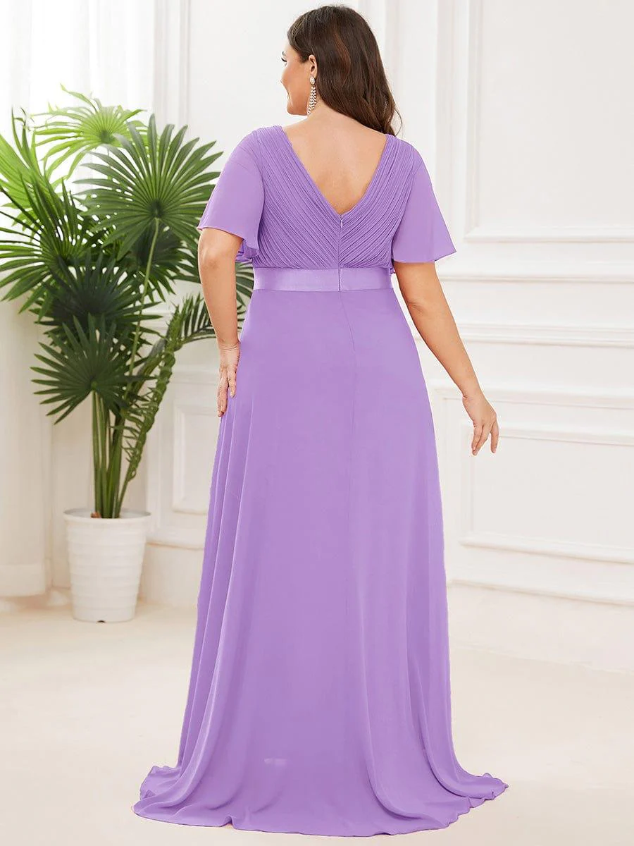 ever MONICA|Long Empire Waist Bridesmaid Dress with Short Flutter Sleeves - Image 170