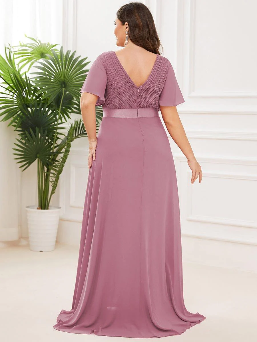 ever MONICA|Long Empire Waist Bridesmaid Dress with Short Flutter Sleeves - Image 194