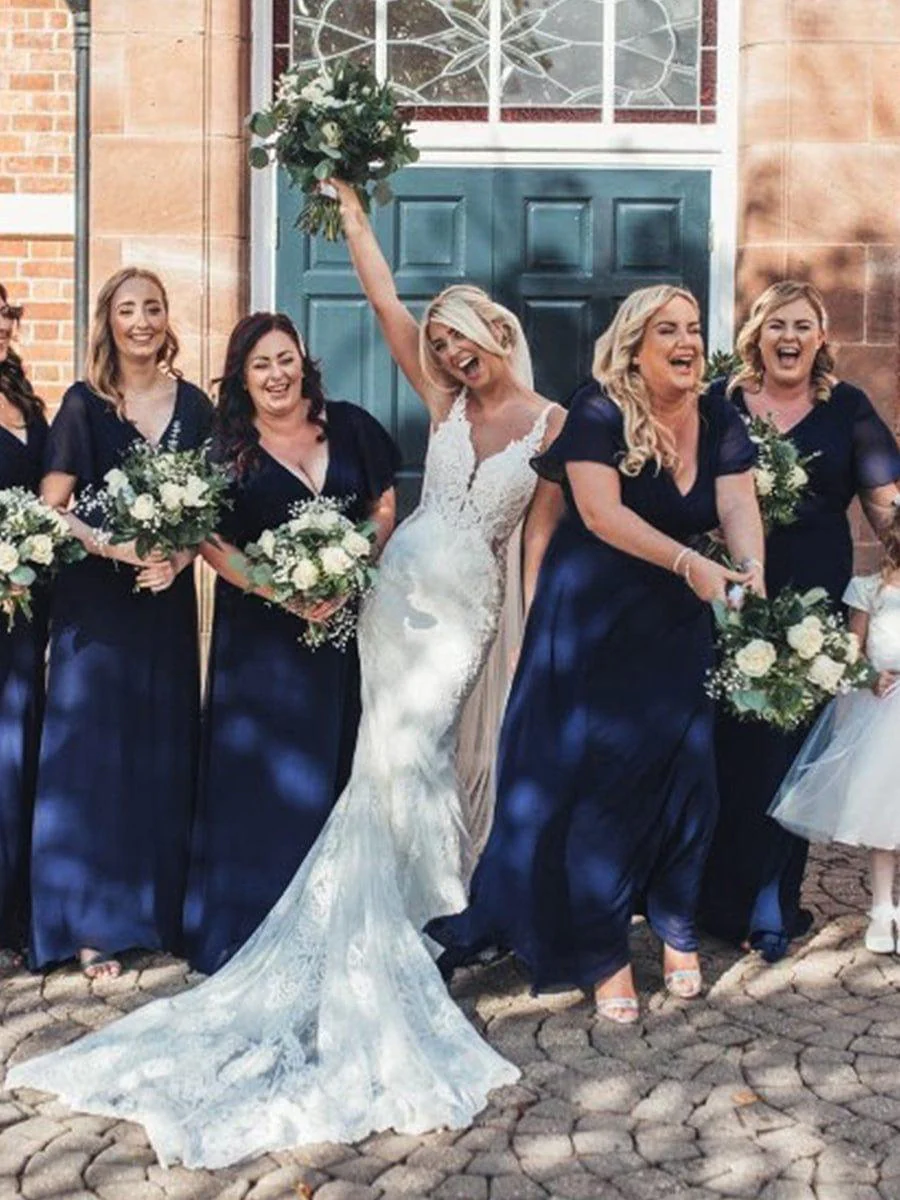 ever MONICA|Long Empire Waist Bridesmaid Dress with Short Flutter Sleeves - Image 45