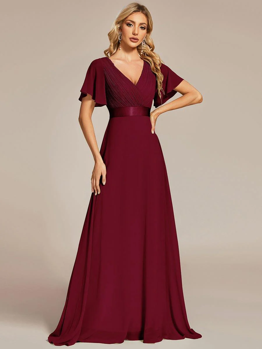 ever MONICA|Long Empire Waist Bridesmaid Dress with Short Flutter Sleeves - Image 47