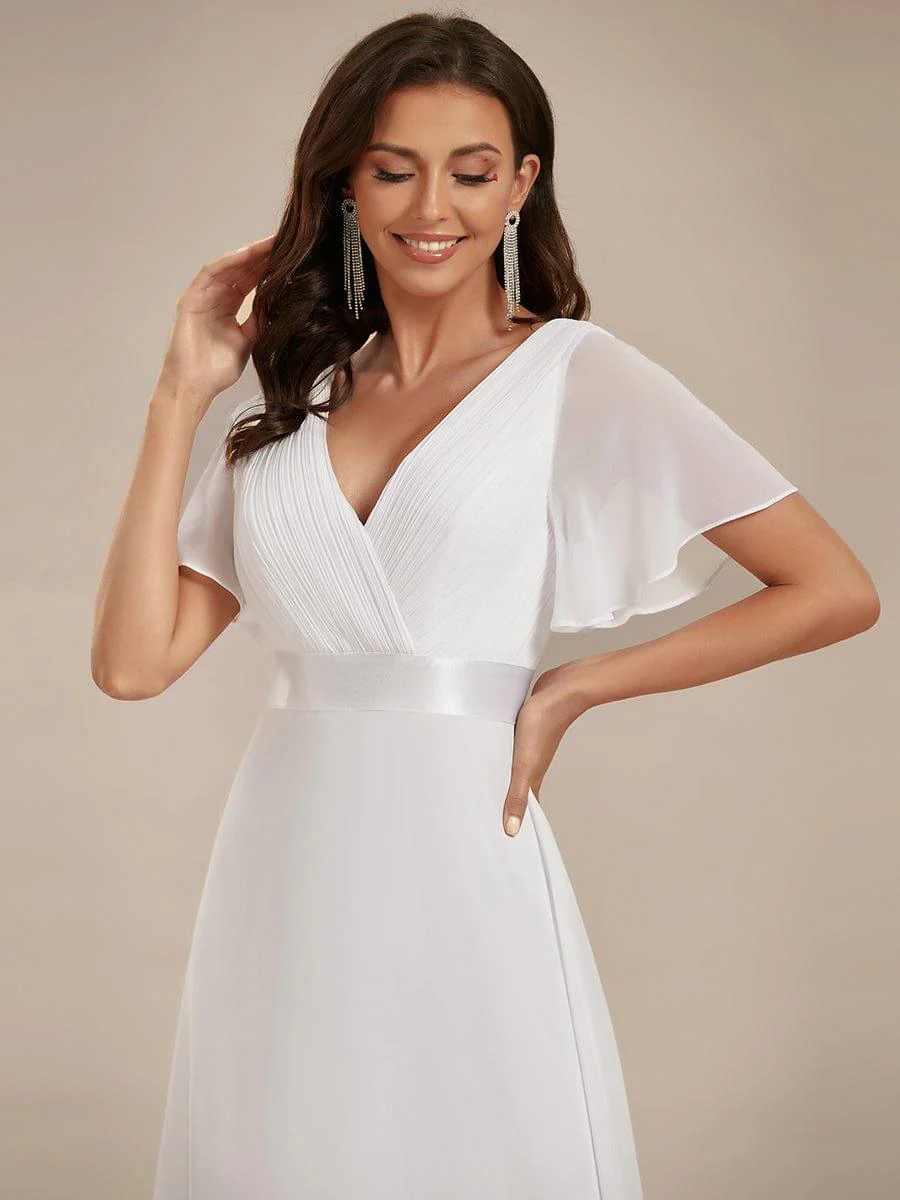 ever MONICA|Long Empire Waist Bridesmaid Dress with Short Flutter Sleeves - Image 63