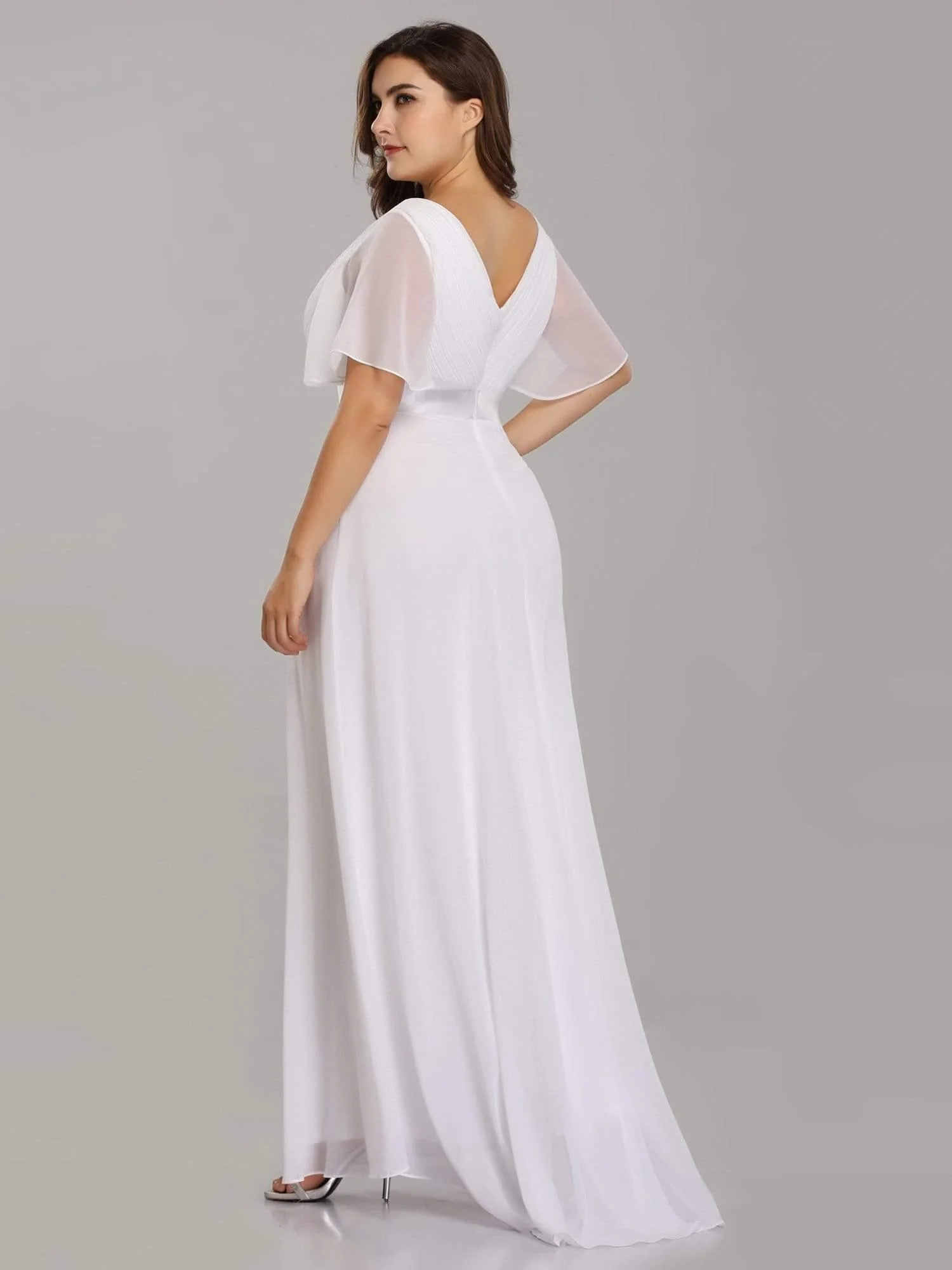 ever MONICA|Long Empire Waist Bridesmaid Dress with Short Flutter Sleeves - Image 67