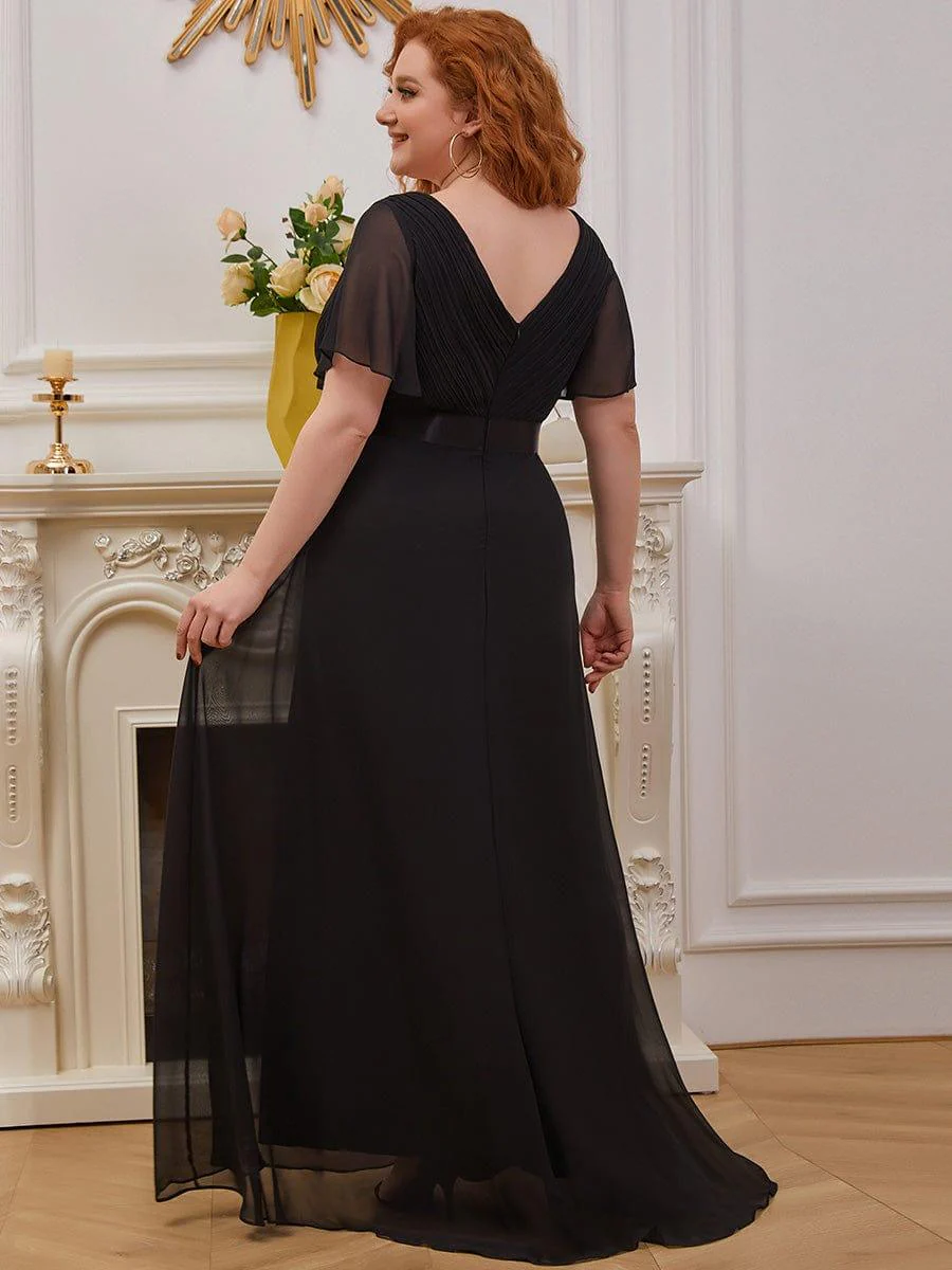ever MONICA|Long Empire Waist Bridesmaid Dress with Short Flutter Sleeves - Image 74