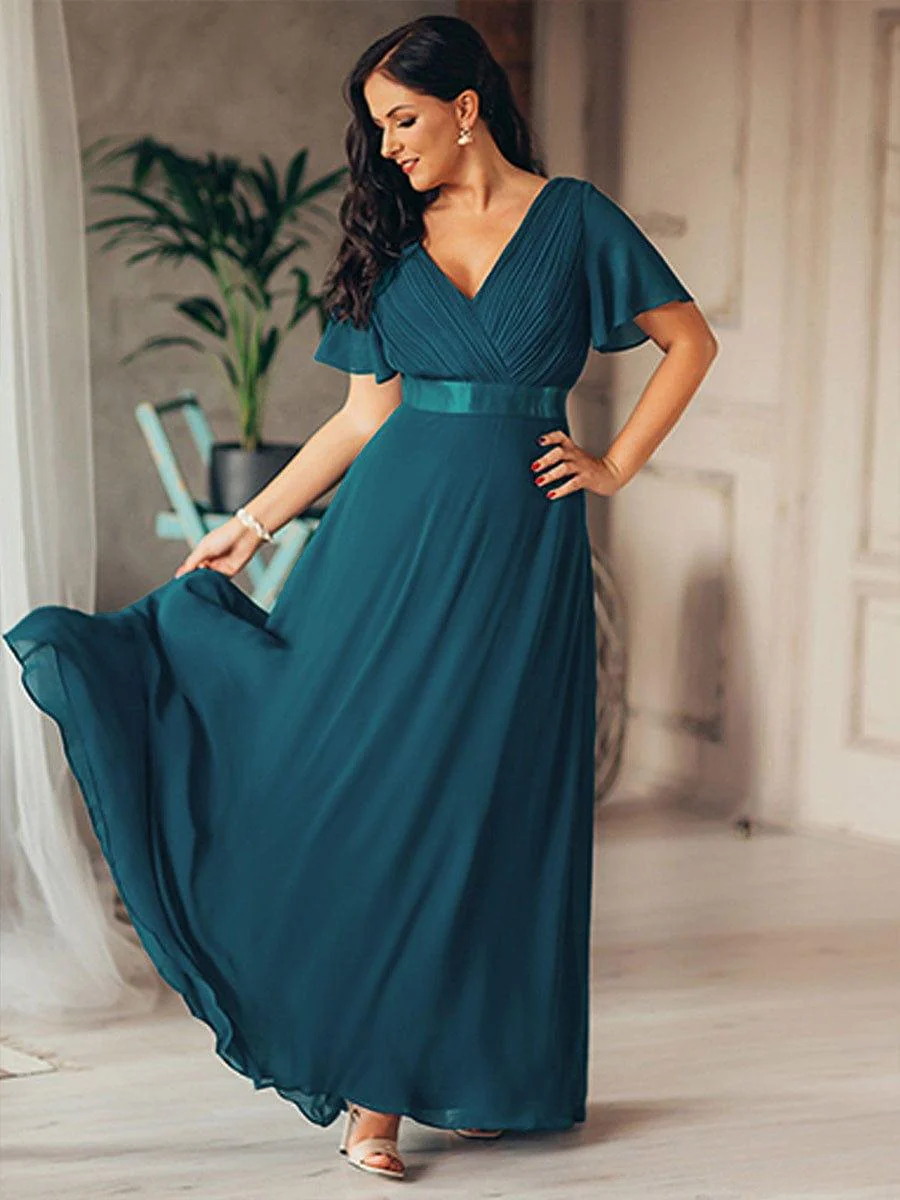ever MONICA|Long Empire Waist Bridesmaid Dress with Short Flutter Sleeves - Image 79
