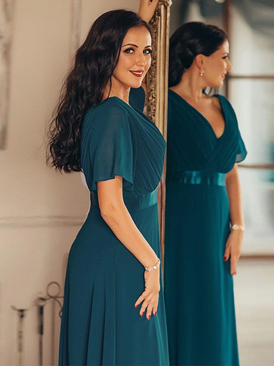 ever MONICA|Long Empire Waist Bridesmaid Dress with Short Flutter Sleeves - Image 80
