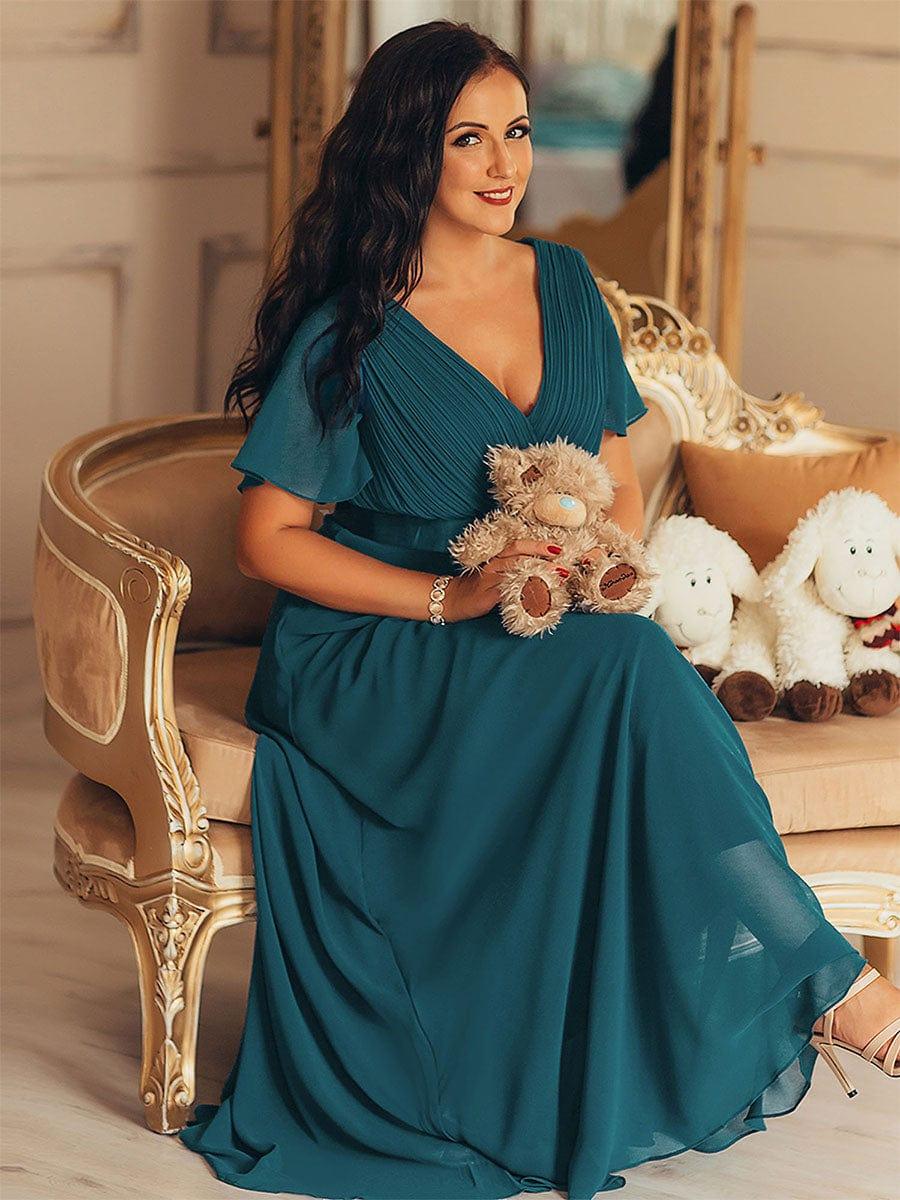 ever MONICA|Long Empire Waist Bridesmaid Dress with Short Flutter Sleeves - Image 81