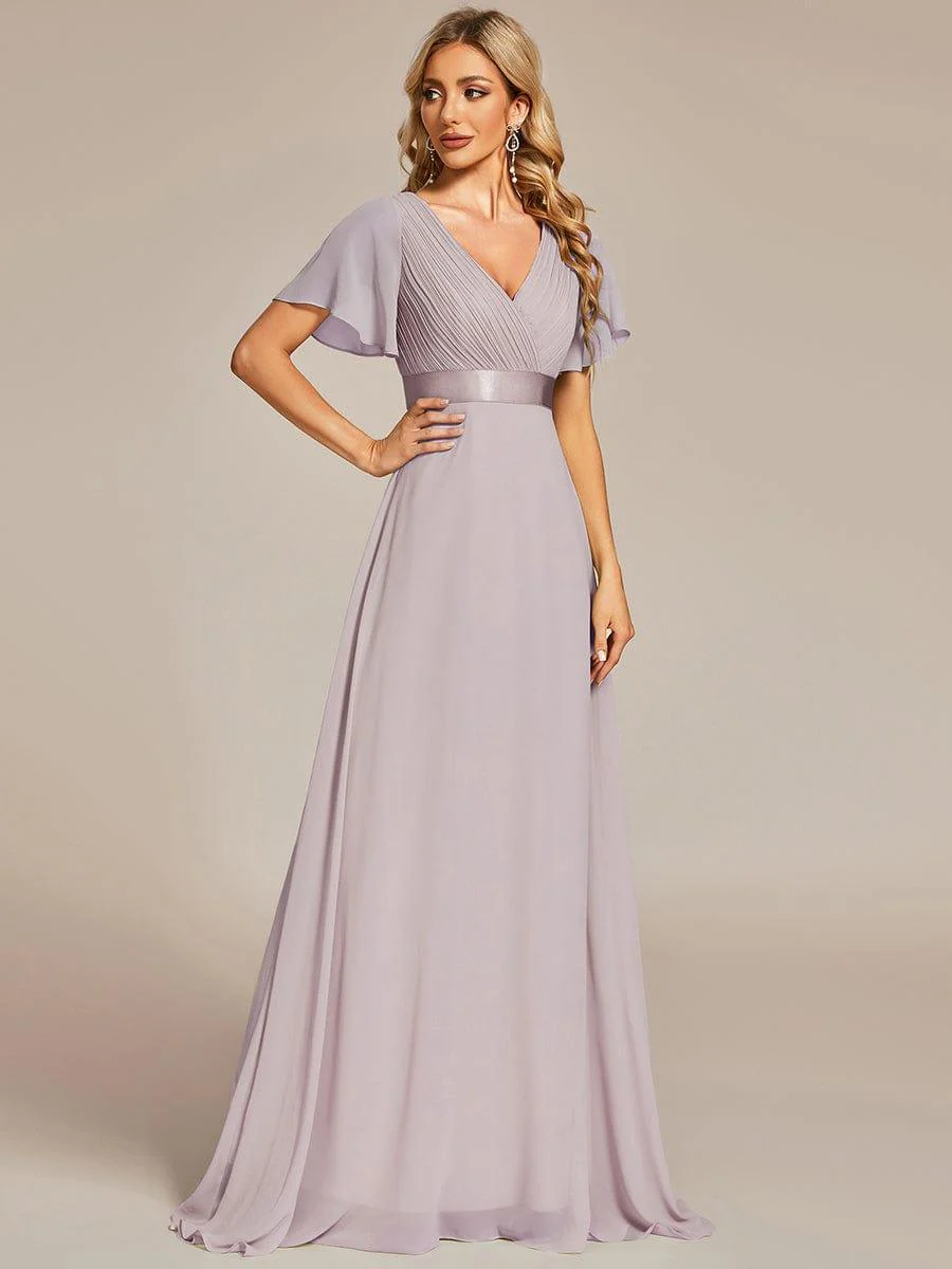 ever MONICA|Long Empire Waist Bridesmaid Dress with Short Flutter Sleeves - Image 85