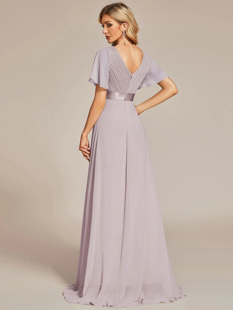 ever MONICA|Long Empire Waist Bridesmaid Dress with Short Flutter Sleeves - Image 86