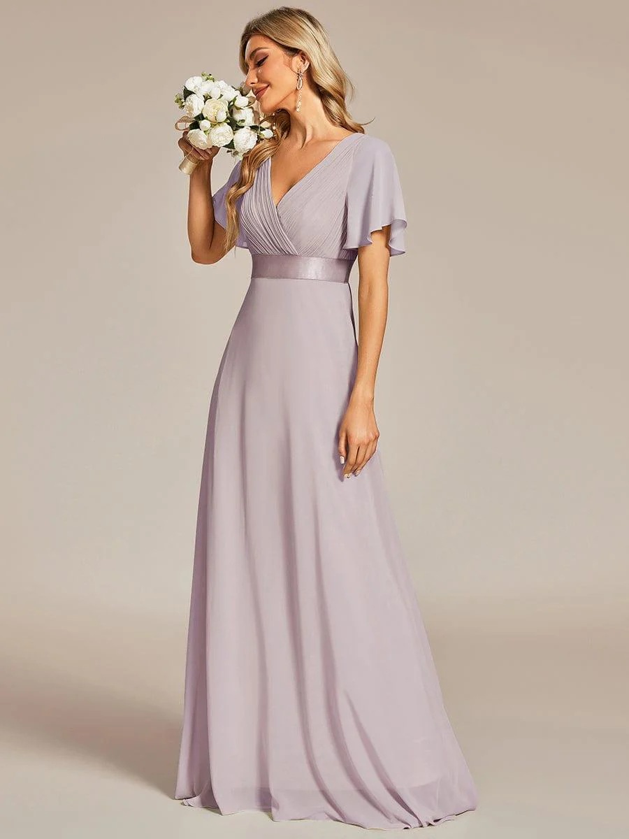 ever MONICA|Long Empire Waist Bridesmaid Dress with Short Flutter Sleeves - Image 88