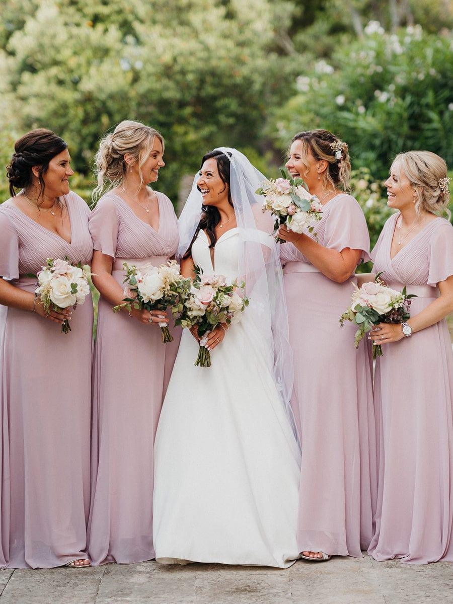 ever MONICA|Long Empire Waist Bridesmaid Dress with Short Flutter Sleeves - Image 90