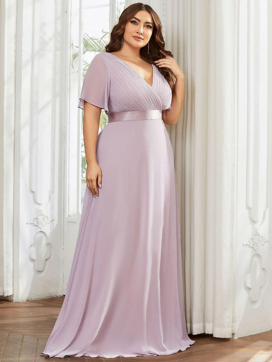 ever MONICA|Long Empire Waist Bridesmaid Dress with Short Flutter Sleeves - Image 91