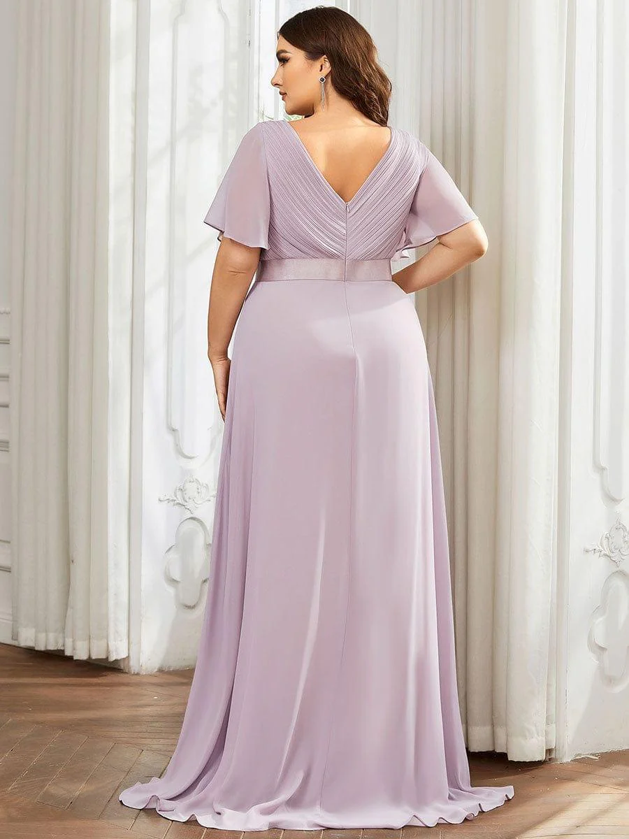 ever MONICA|Long Empire Waist Bridesmaid Dress with Short Flutter Sleeves - Image 92