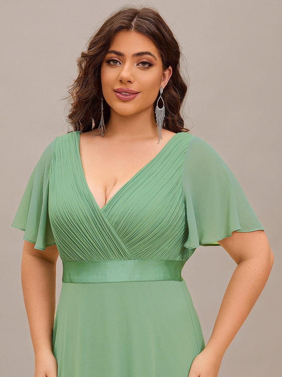 pretty MONICA|Plus Size Long Empire Waist Bridesmaid Dress with Short Flutter Sleeves - Image 159