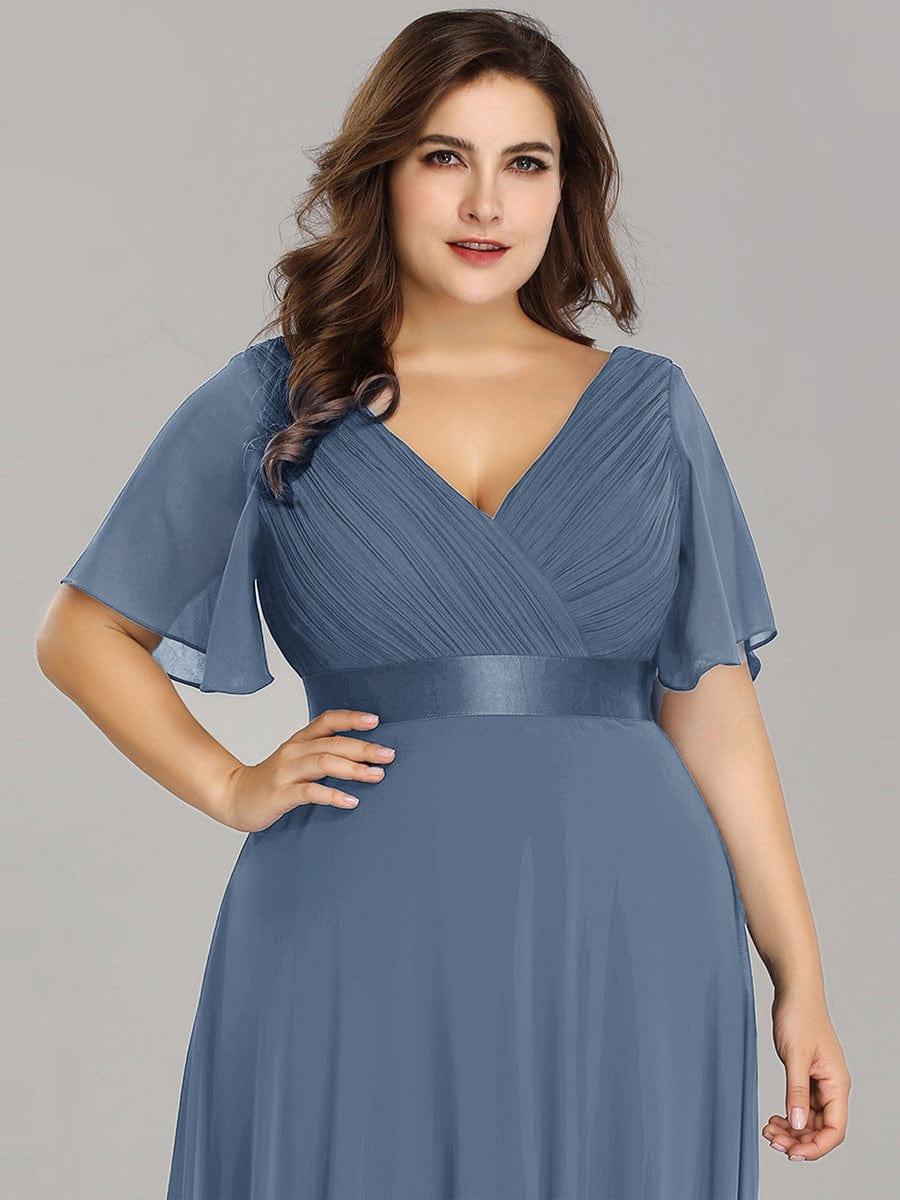 pretty MONICA|Plus Size Long Empire Waist Bridesmaid Dress with Short Flutter Sleeves - Image 174
