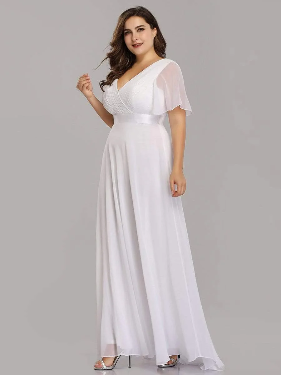 pretty MONICA|Plus Size Long Empire Waist Bridesmaid Dress with Short Flutter Sleeves - Image 42