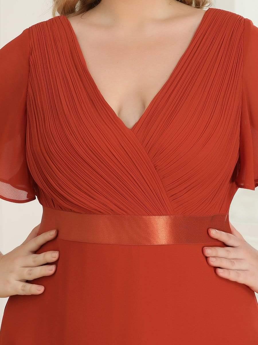 pretty MONICA|Plus Size Long Empire Waist Bridesmaid Dress with Short Flutter Sleeves - Image 94