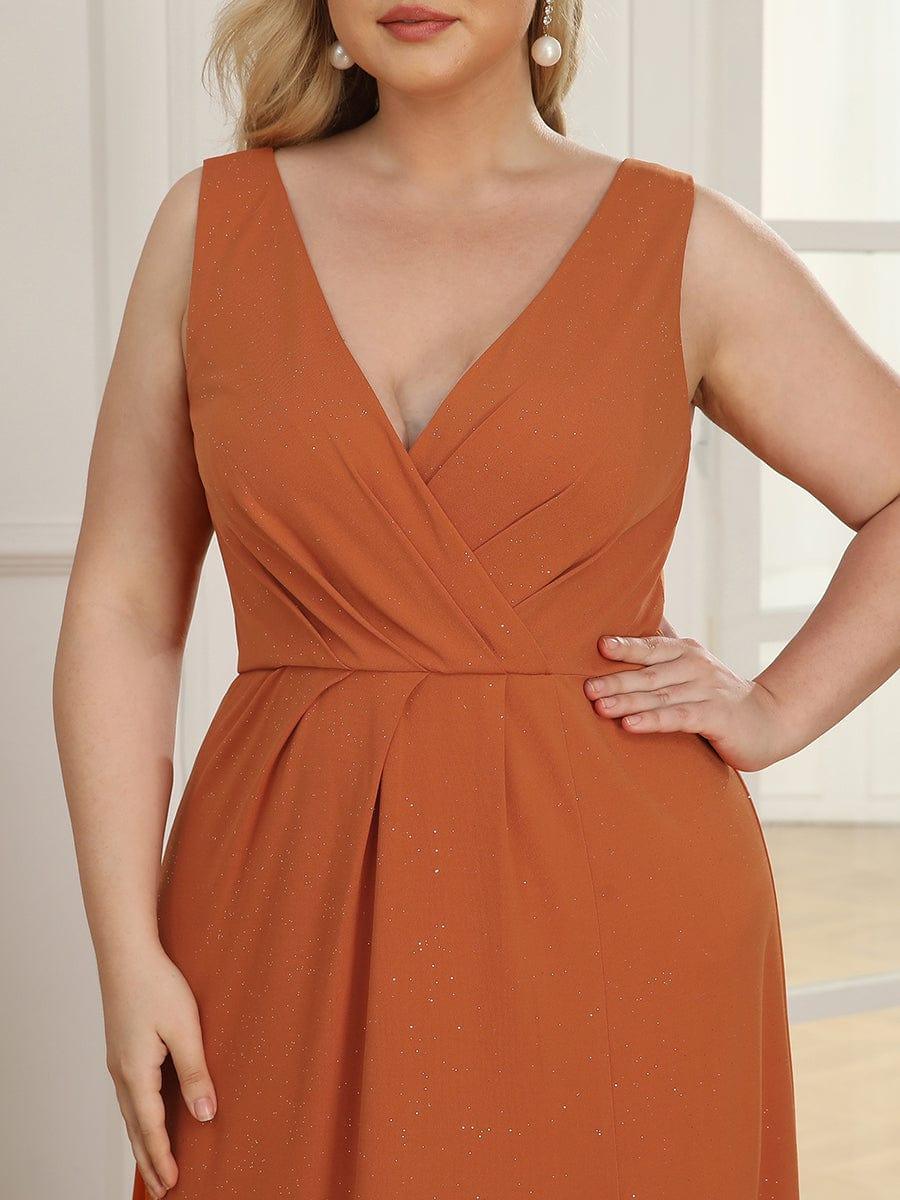Long V Neck Shimmery Wedding Guest Dress with Side Split - Image 30